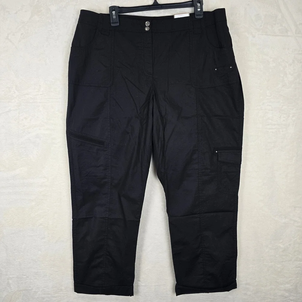 NWT Chicos Cotton Utility Pants Black The Ultimate Fit 3.5 Cargo Straight Leg